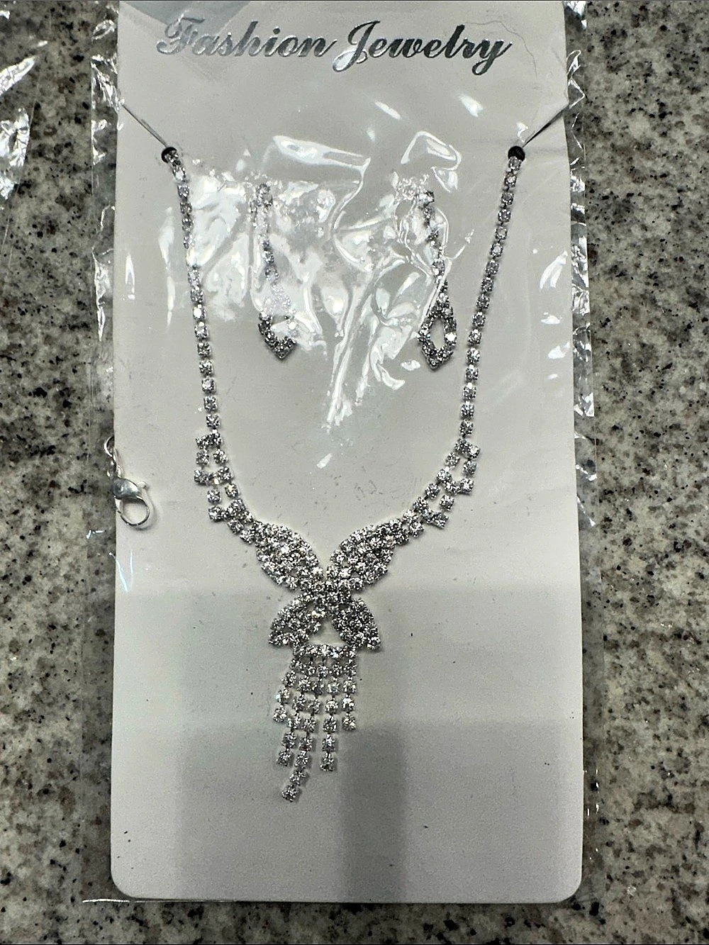 Rhinestone Necklace & Earrings Set in Silver & Purple Necklace NWT Bundle